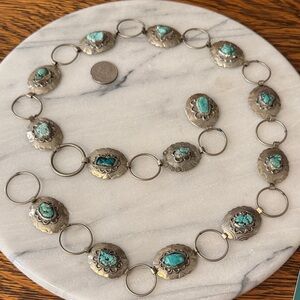 Turquoise Nickel Silver Concho Link Necklace/Belt